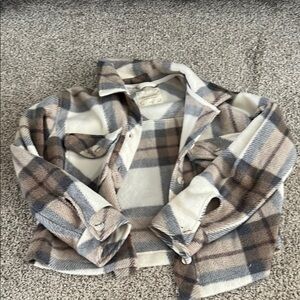 Altar'd State Cozy Plaid Jacket in Cream and Gray